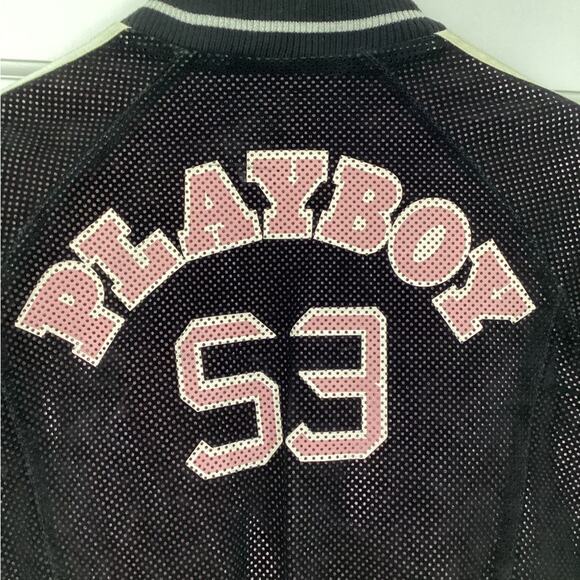 Y2K Playboy 100% Genuine Leather Pink Black Perforated Moto Zip Jacket M - Picture 4 of 7